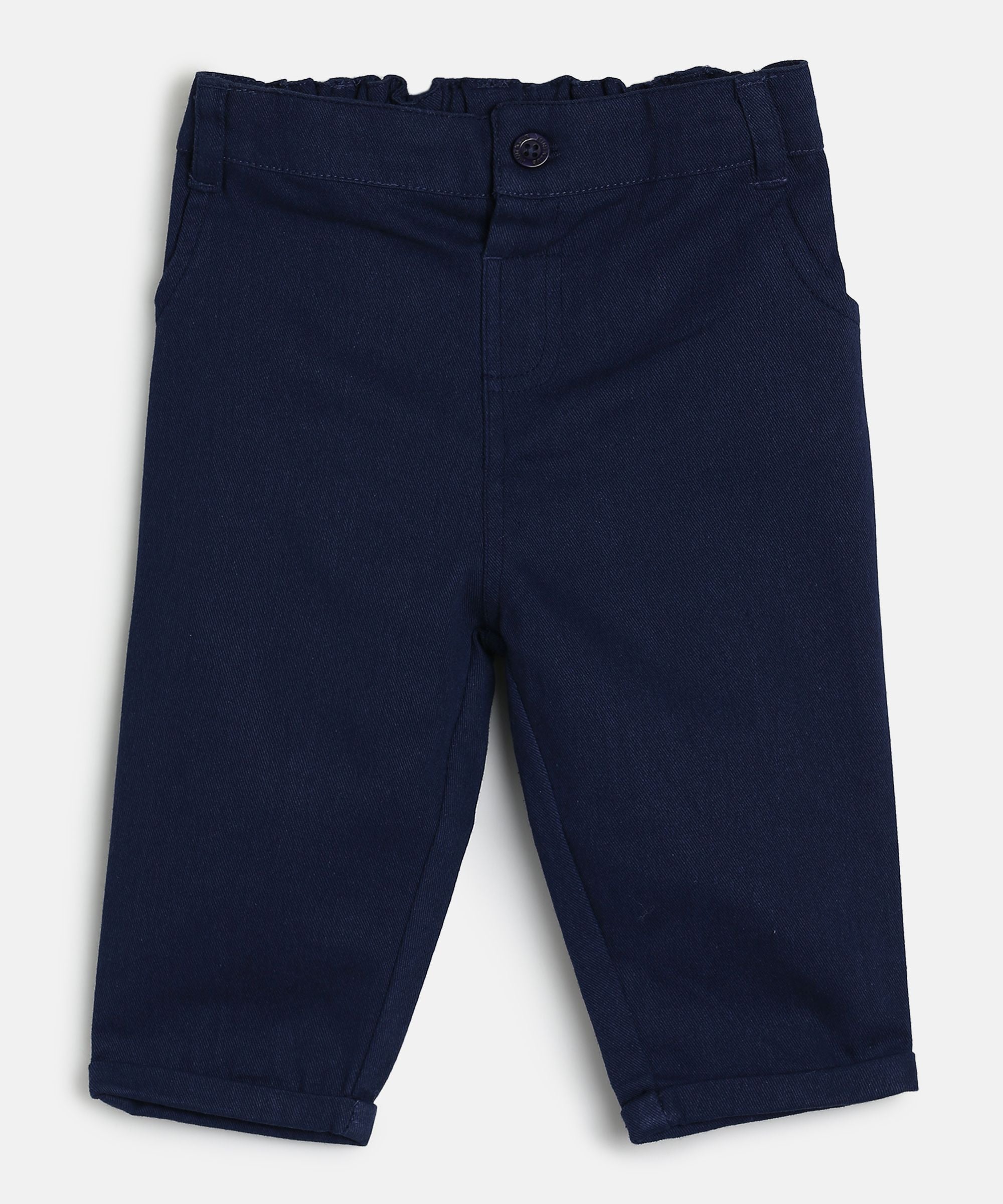 Baby Boys Navy Blue Cotton Twill Capri Pants Regular Fit Casual Bottom Wear