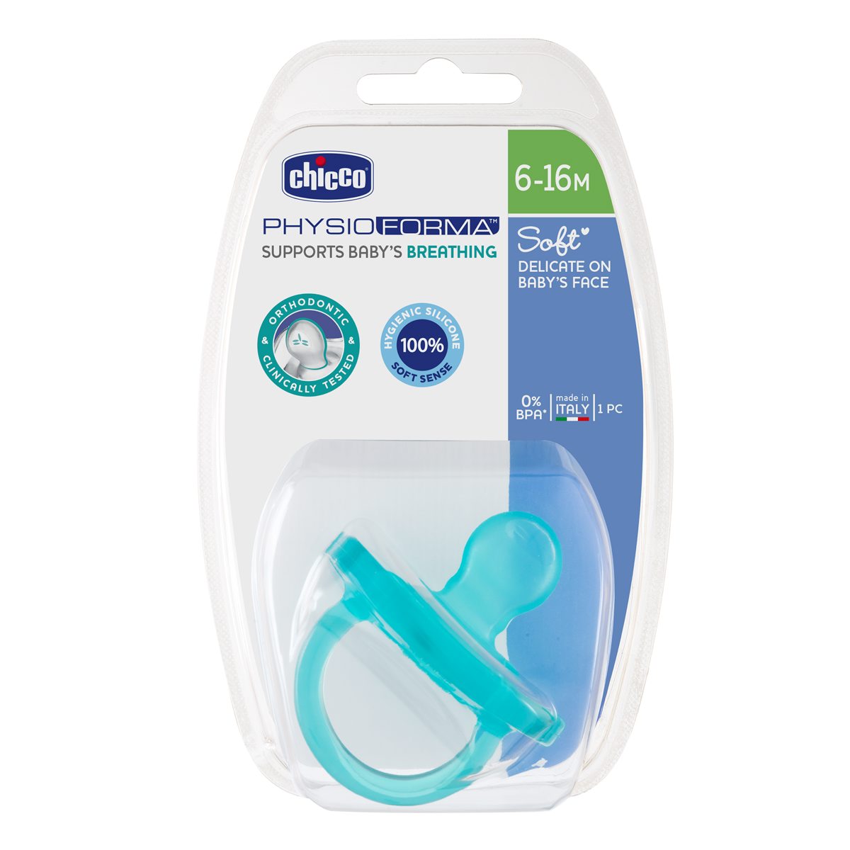 Chicco Physio Soft Silicone Soother (6-16M) - Blue