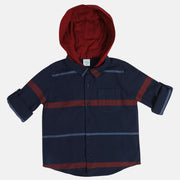 Boys Blue Hooded Full Sleeves Shirt