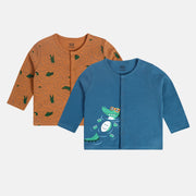 Boys Brown/Blue Round Neck Full Sleeves Front Open Vest