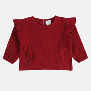 Girls Cotton Full Sleeves Solid Top - Maroon