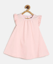Baby Girls Pink Solid Flutter Sleeve Cotton Dress Regular Fit Casual Dress
