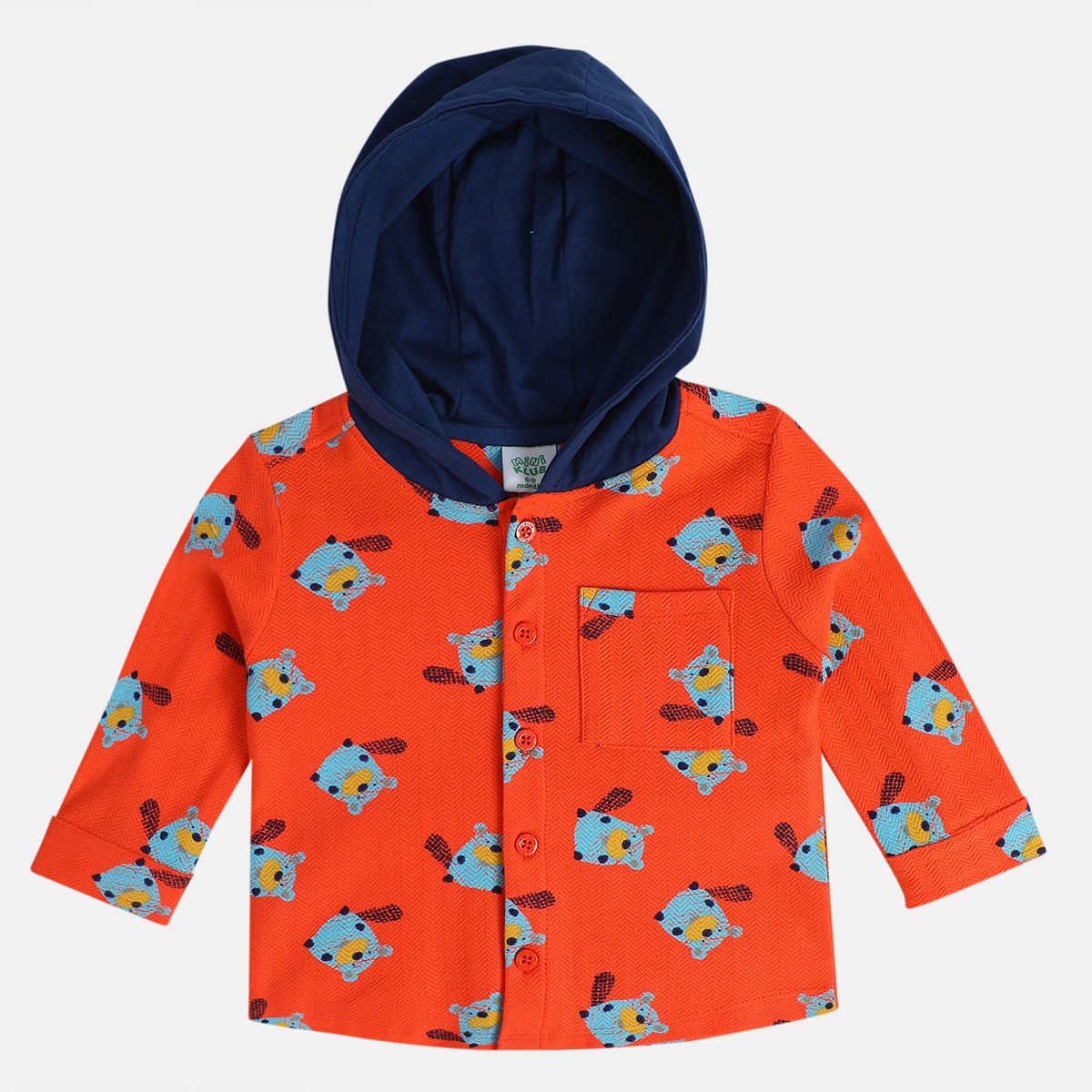 Boys Orange Hooded Full Sleeves Shirt