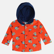 Boys Orange Hooded Full Sleeves Shirt