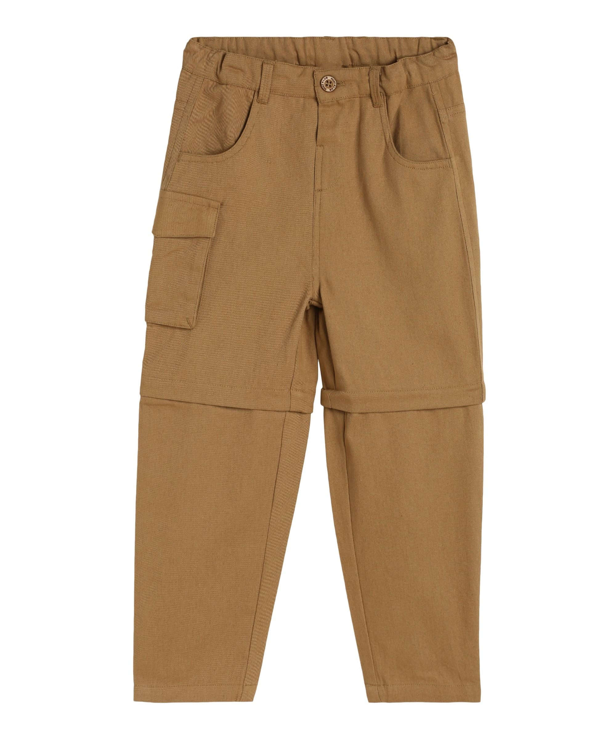 Boys Solid Cargo Pants, Brown
