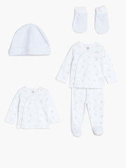 Baby Unisex Animal Print Newborn Gift Set Pack of 5, White and Blue