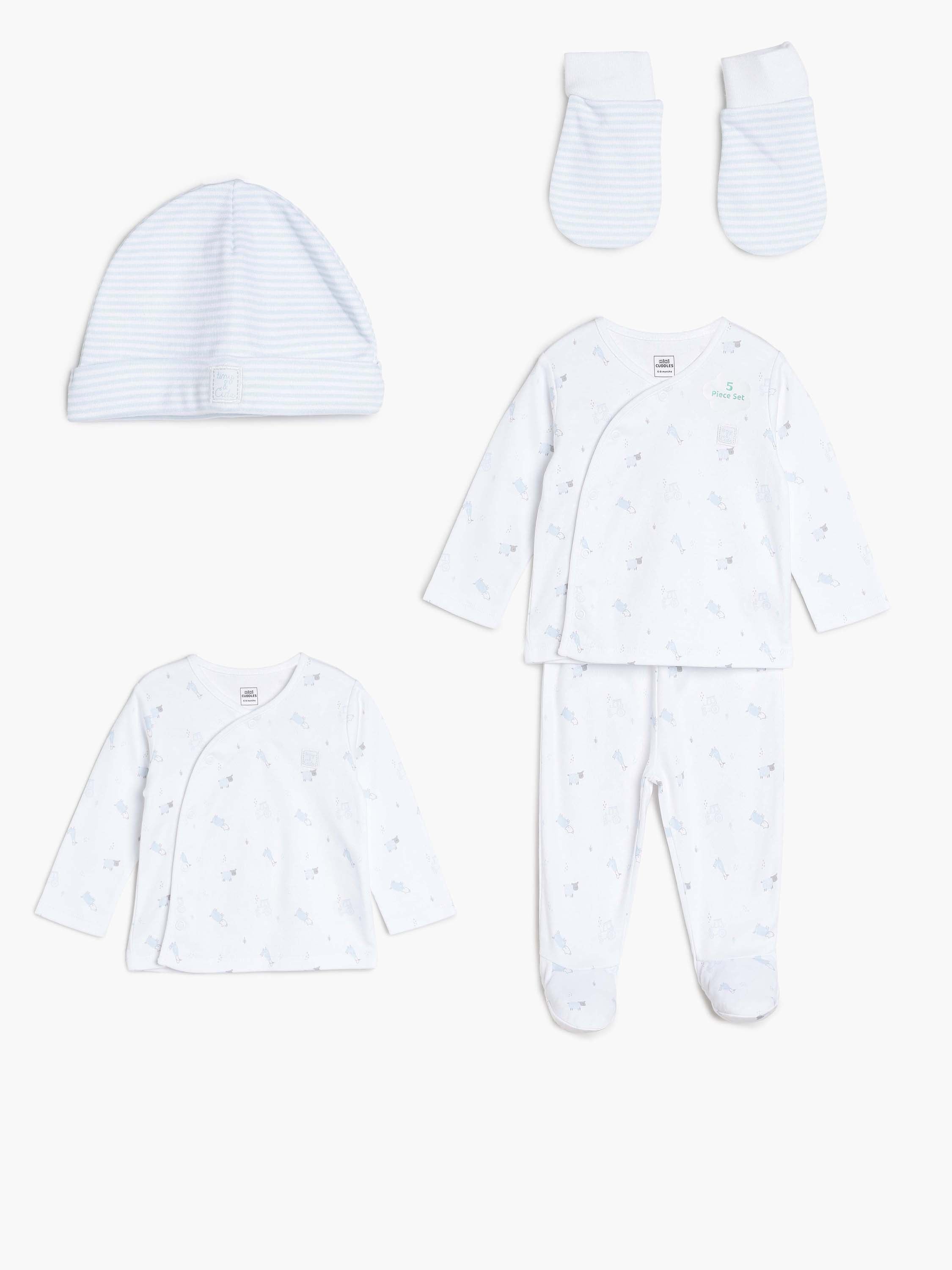 Baby Unisex Animal Print Newborn Gift Set Pack of 5, White and Blue