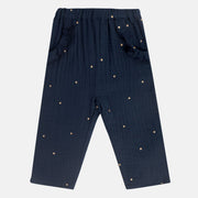 Girls Cotton Polka Dots Printed Woven Pant - Navy Blue