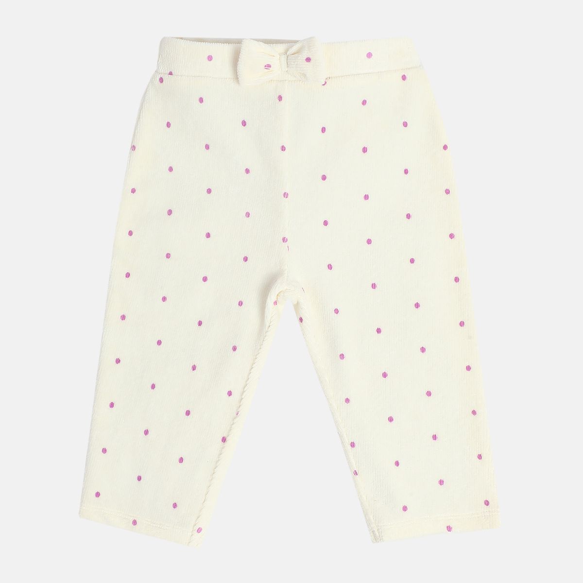 Girls Cotton Polka Dots Printed Knit Bottom - White