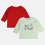 Boys Red / Mint Green Round Neck Full Sleeves T-Shirt