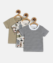 Baby Boys Beige, White and Black Cotton Printed T-Shirts Pack of 3 Regular Fit Casual Wear