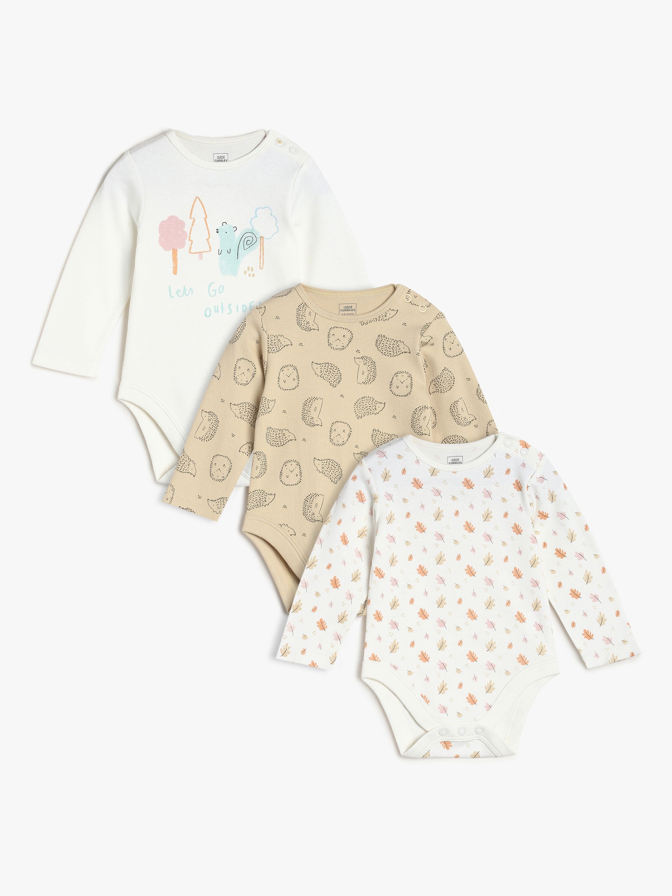 Baby Unisex Printed Full Sleeve Bodysuits Pack of three, Off White and Beige