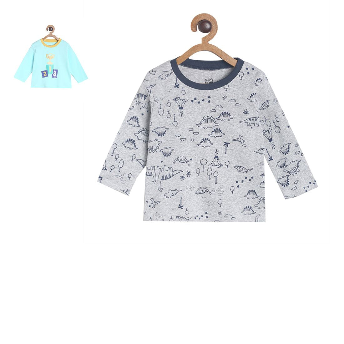 Pack of 2 t-shirt - light grey & blue for 0-3 Months