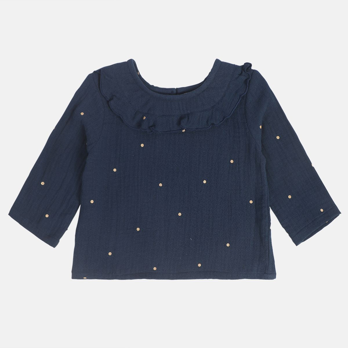 Girls Cotton Full Sleeves Polka Dot Printed Top - Navy Blue