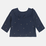 Girls Cotton Full Sleeves Polka Dot Printed Top - Navy Blue