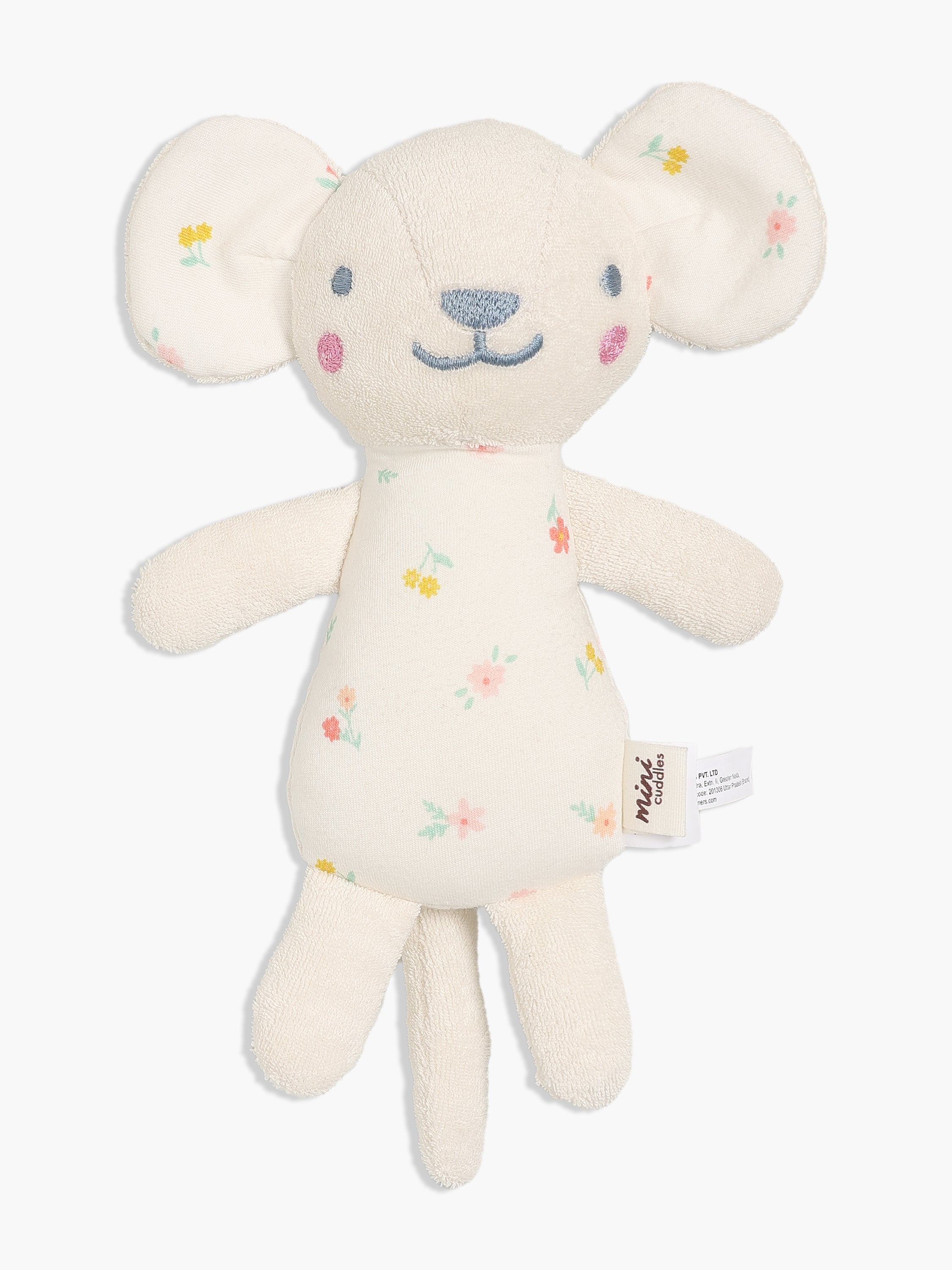 Baby Soft Floral Mouse Plush Toy, Cream