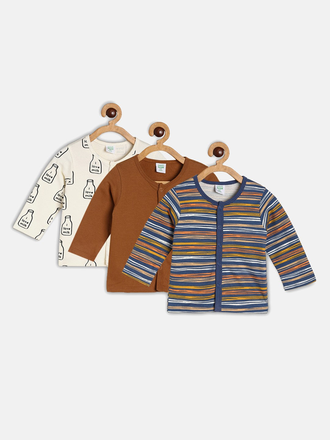 Boys Pack Of 3 Front Open Vest - Blue/ Brown/ Marshmallow