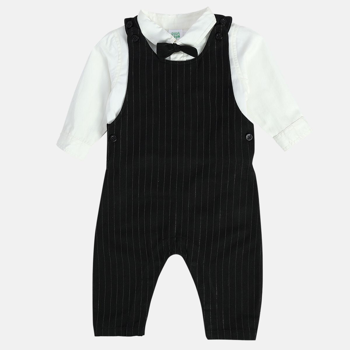 Boys Cotton Full Sleeves Striped Coordinate Set - White & Black
