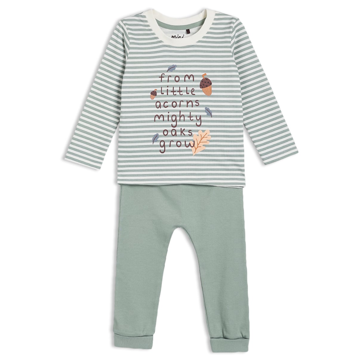 Baby Boys Hooded Sleepsuit, Romper & Co-ord Set Outfit Bundle - Cream, Brown & Sage Green