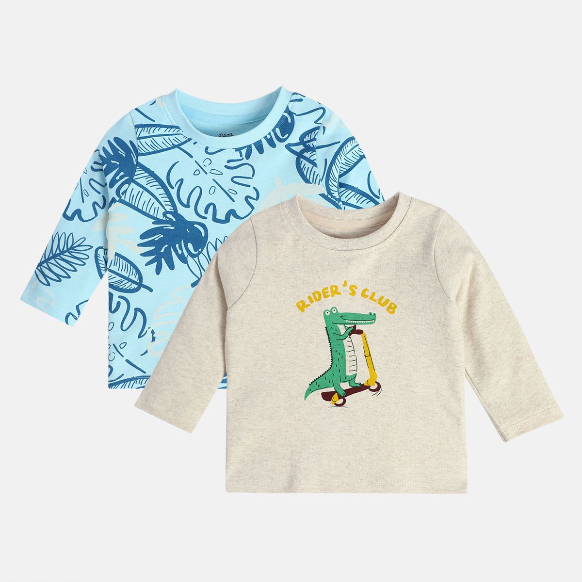 Boys Blue / Oatmeal Marl Round Neck Full Sleeves T-Shirt