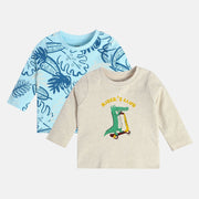 Boys Blue / Oatmeal Marl Round Neck Full Sleeves T-Shirt