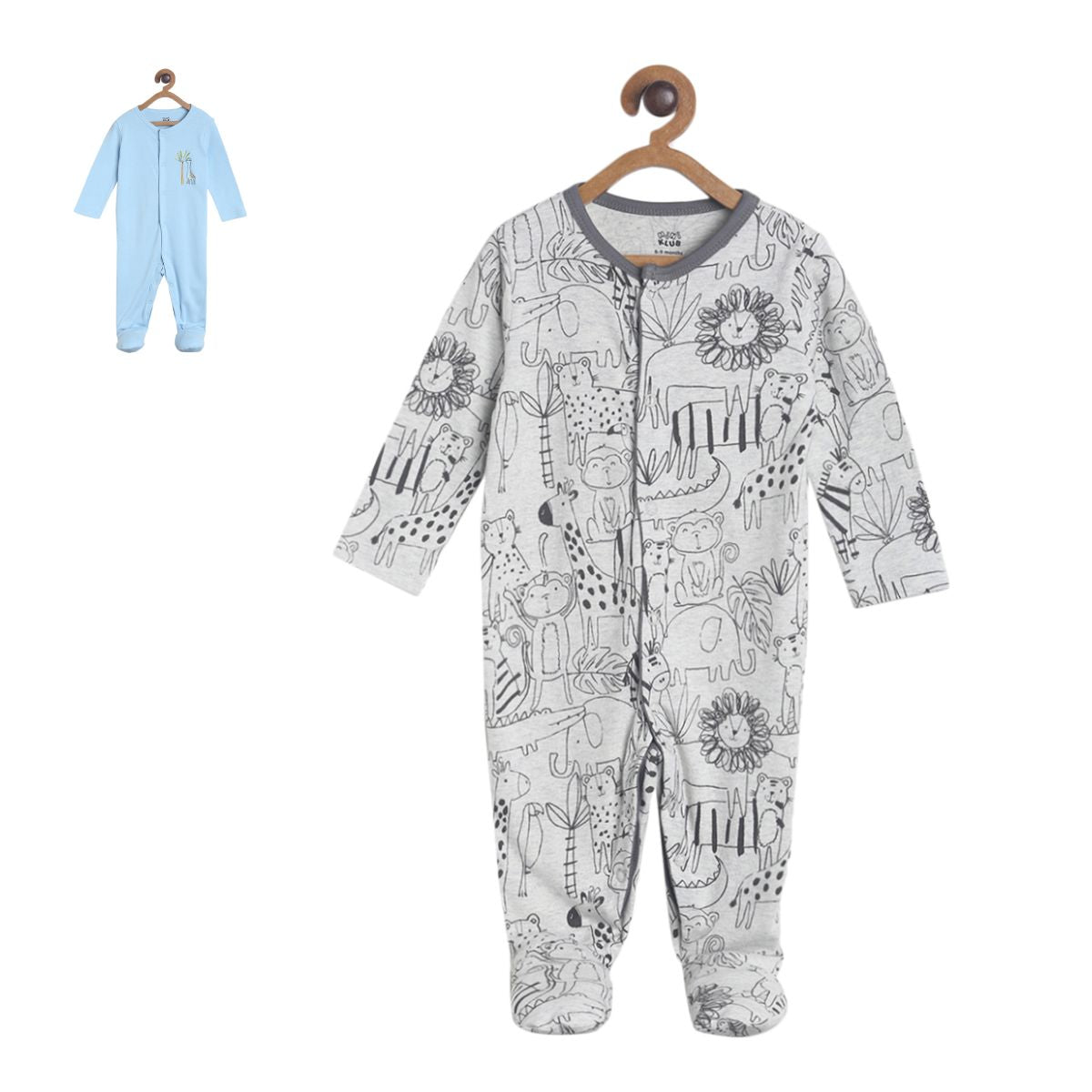 Pack of 2 sleepsuit - white & greyish blue for New Born