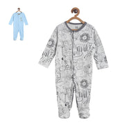 Pack of 2 sleepsuit - white & greyish blue for New Born