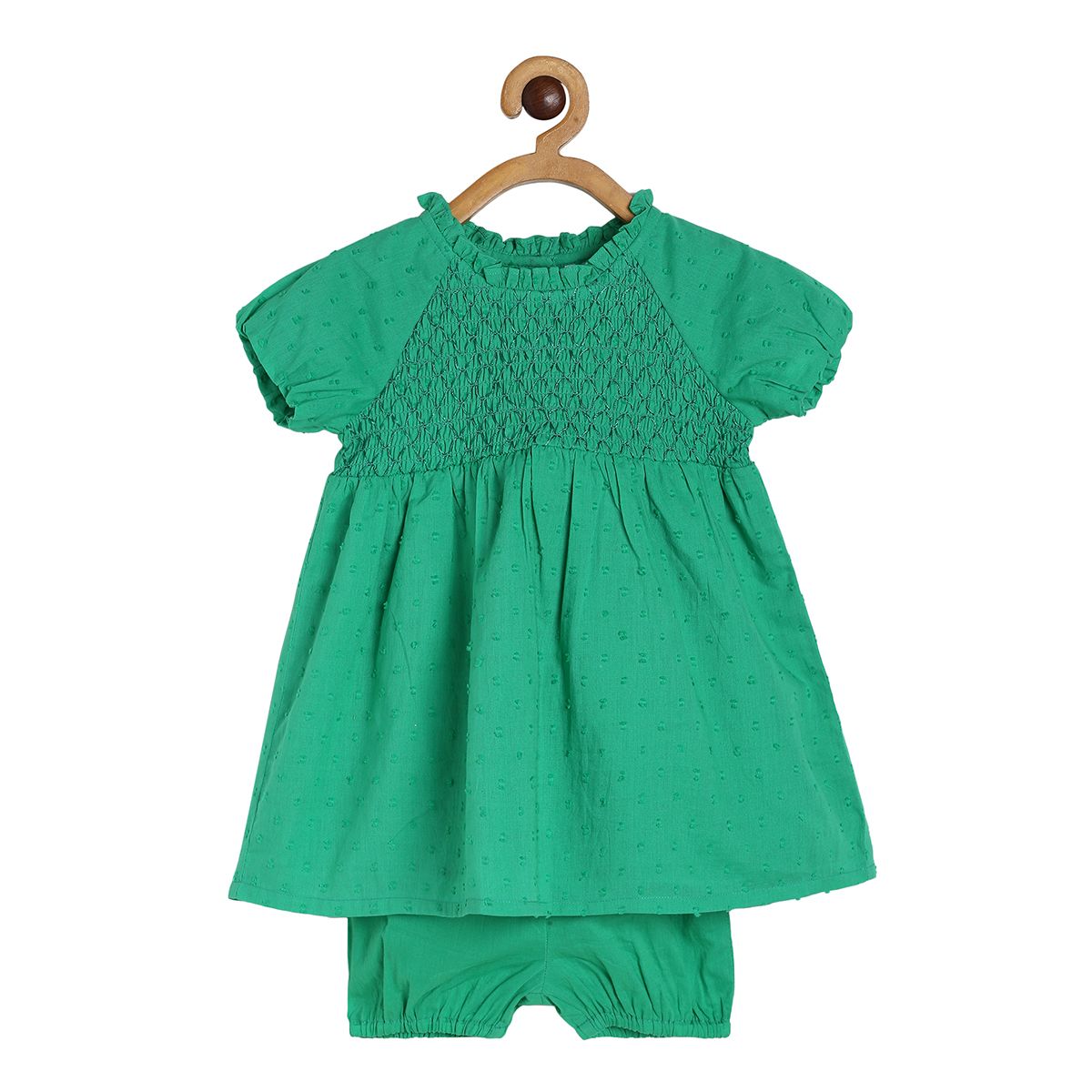 Baby Girls Smocked Dress with Solid Bloomers, Green