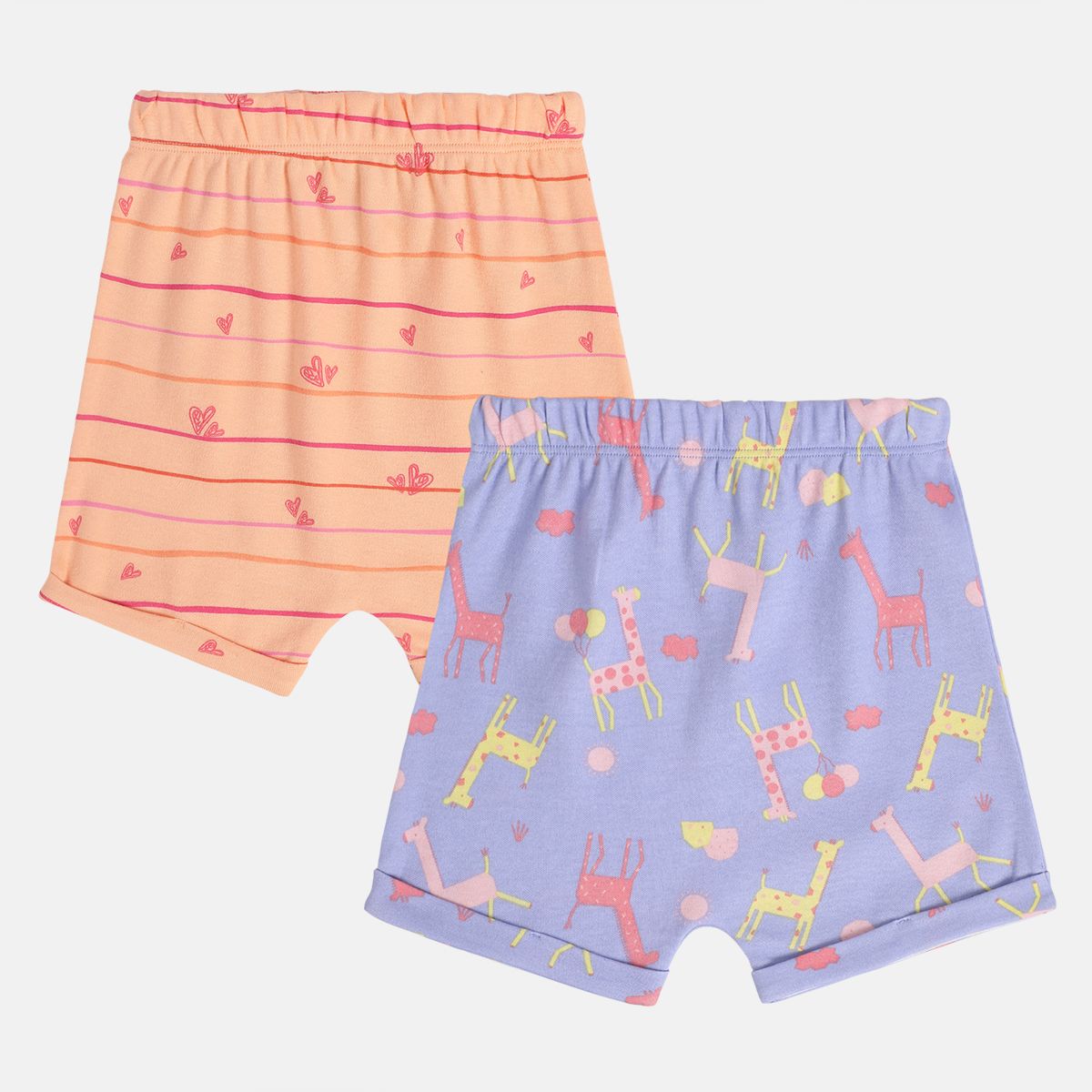 Girls Lavender/Peach Elasticated Thigh Length Shorts