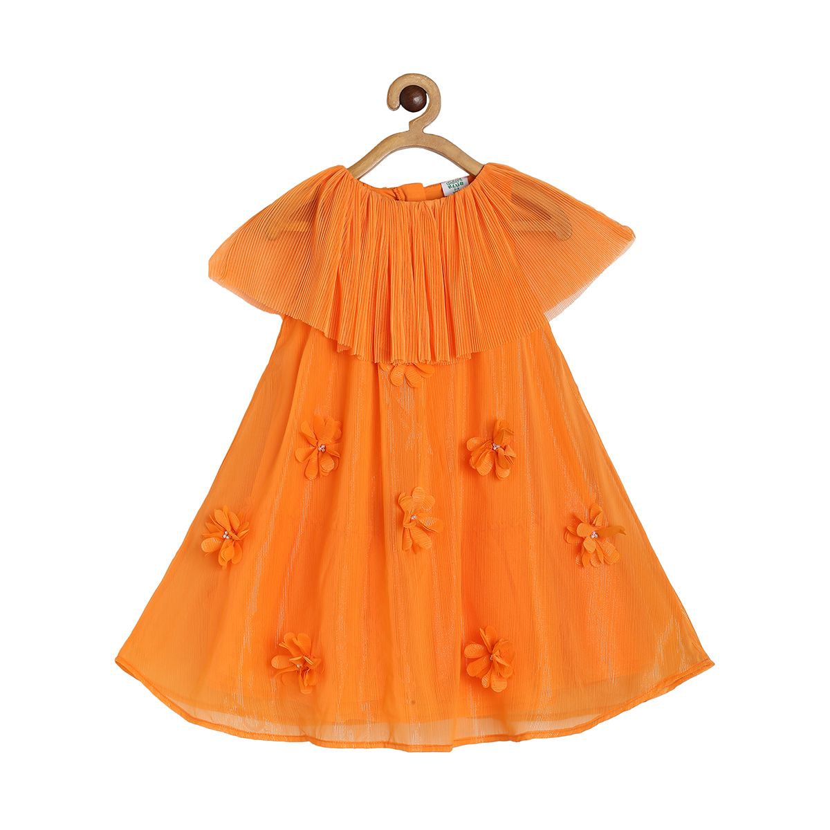 Girls Party Wear Dress with Pleated Cape, Orange