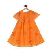 Girls Party Wear Dress with Pleated Cape, Orange