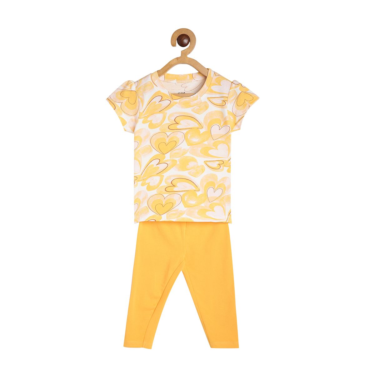 Baby Girls Printed Short Sleeve Top with Solid Leggings Set, Yellow