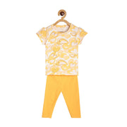 Baby Girls Printed Short Sleeve Top with Solid Leggings Set, Yellow