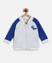 Baby Boys Grey Quilted Bomber Jacket with Blue Sleeves Casual Winter Wear