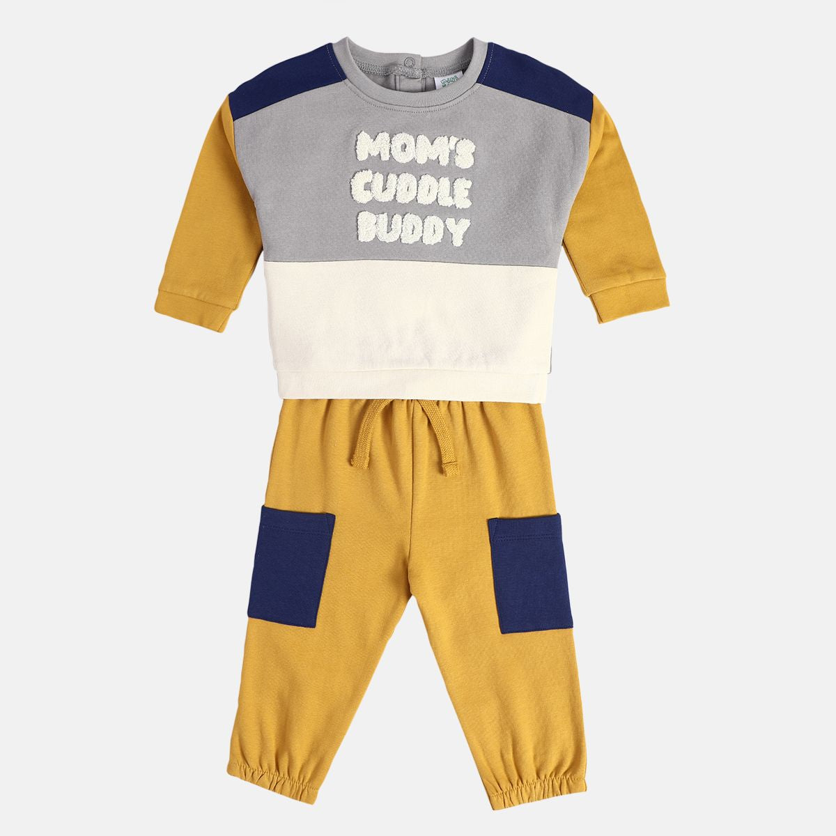 Boys Cotton Full Sleeves Colourblocked Clothing Set - White & Yellow