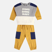 Boys Cotton Full Sleeves Colourblocked Clothing Set - White & Yellow