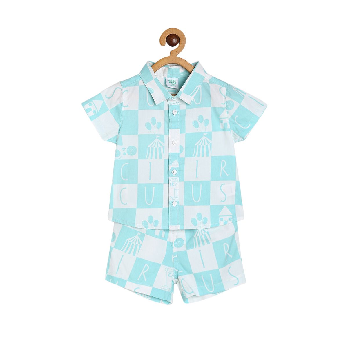 Boys White Blue Front Open Short Sleeve Coordinate Set
