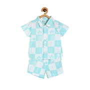 Boys White Blue Front Open Short Sleeve Coordinate Set