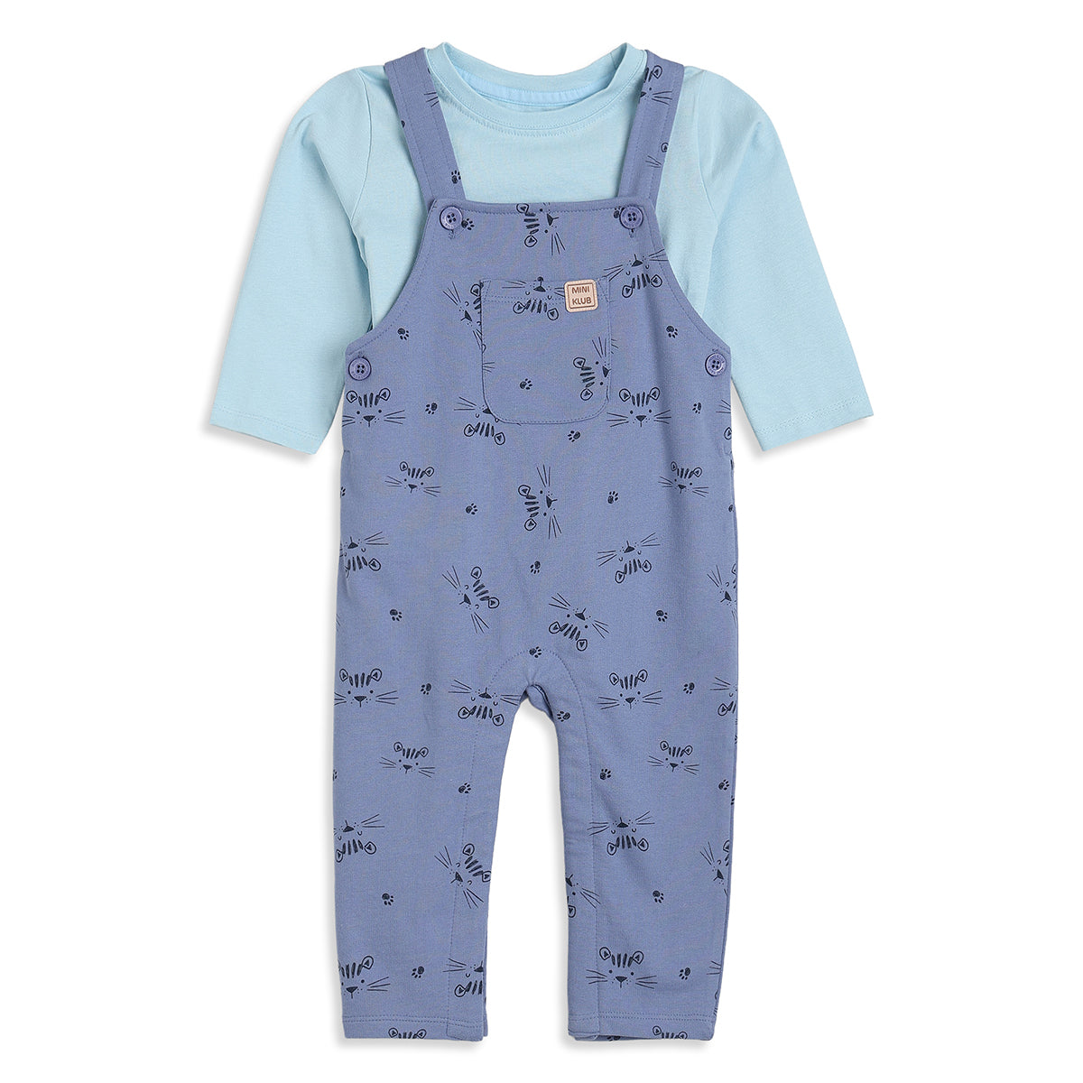 Baby Boys Blue Knit Dungaree Set Regular Fit Casual Wear