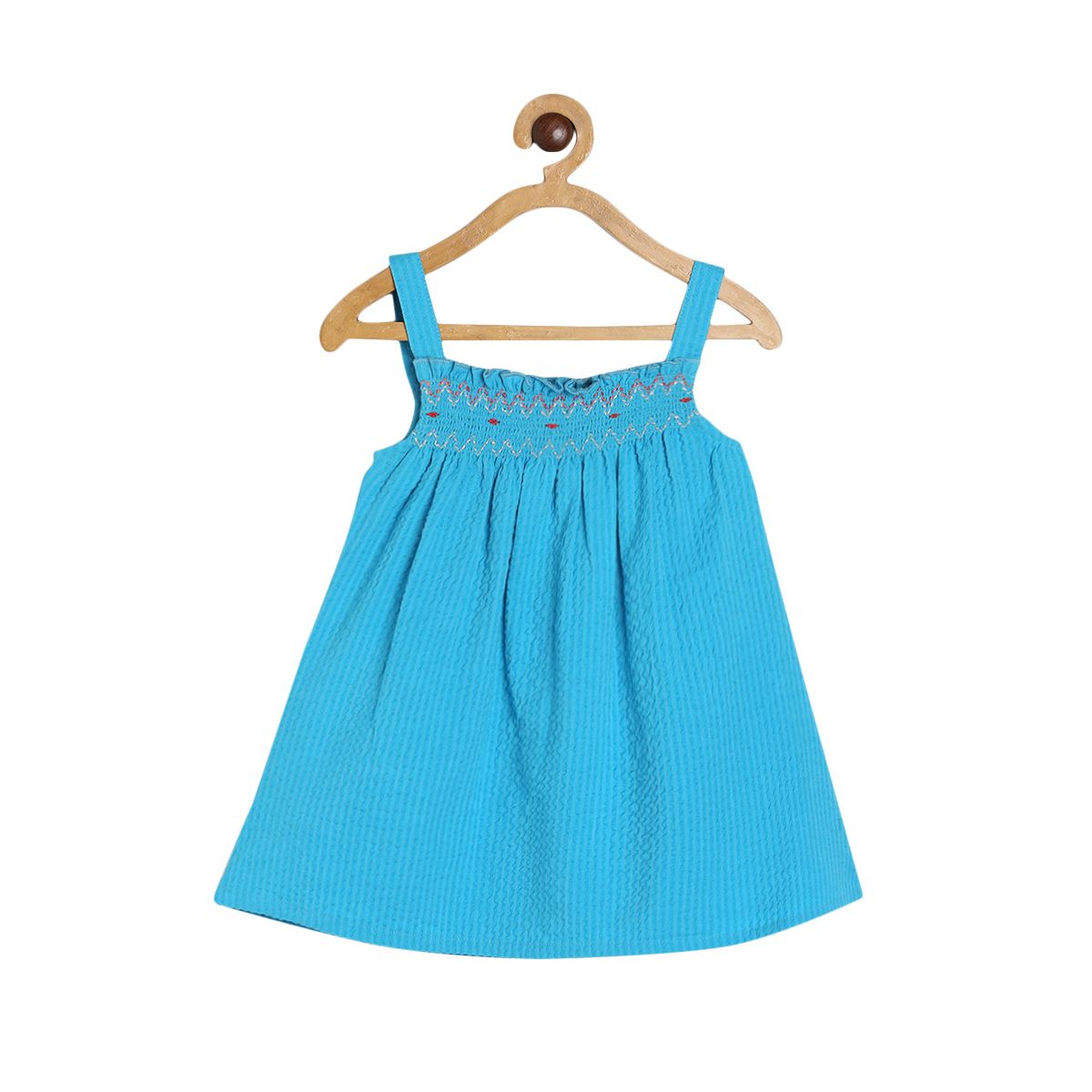 Baby Girls Blue Smocked Sleeveless Dress Regular Fit Casual Wear