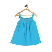 Baby Girls Blue Smocked Sleeveless Dress Regular Fit Casual Wear