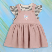 Girls Marshmallow/ Black/ Pink Round Neck Half Sleeve Pinny Set