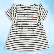 Girls Black/White Round Neck Short Sleeve Dress