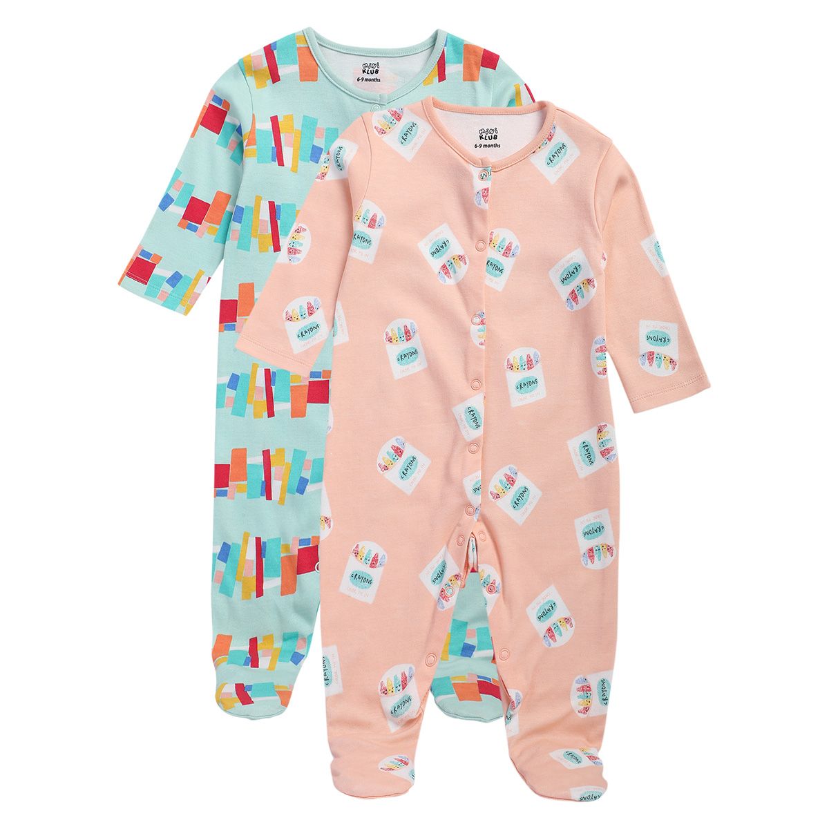 Girls Multicolor Pack Of 2 Sleep Suit
