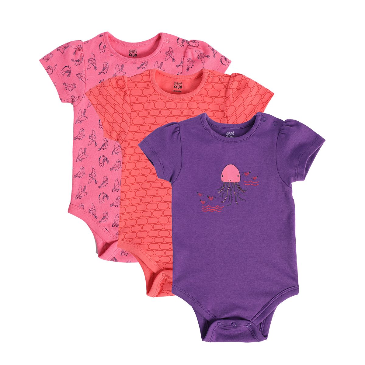 Girls Multicolor Pack Of 3 Body Suit