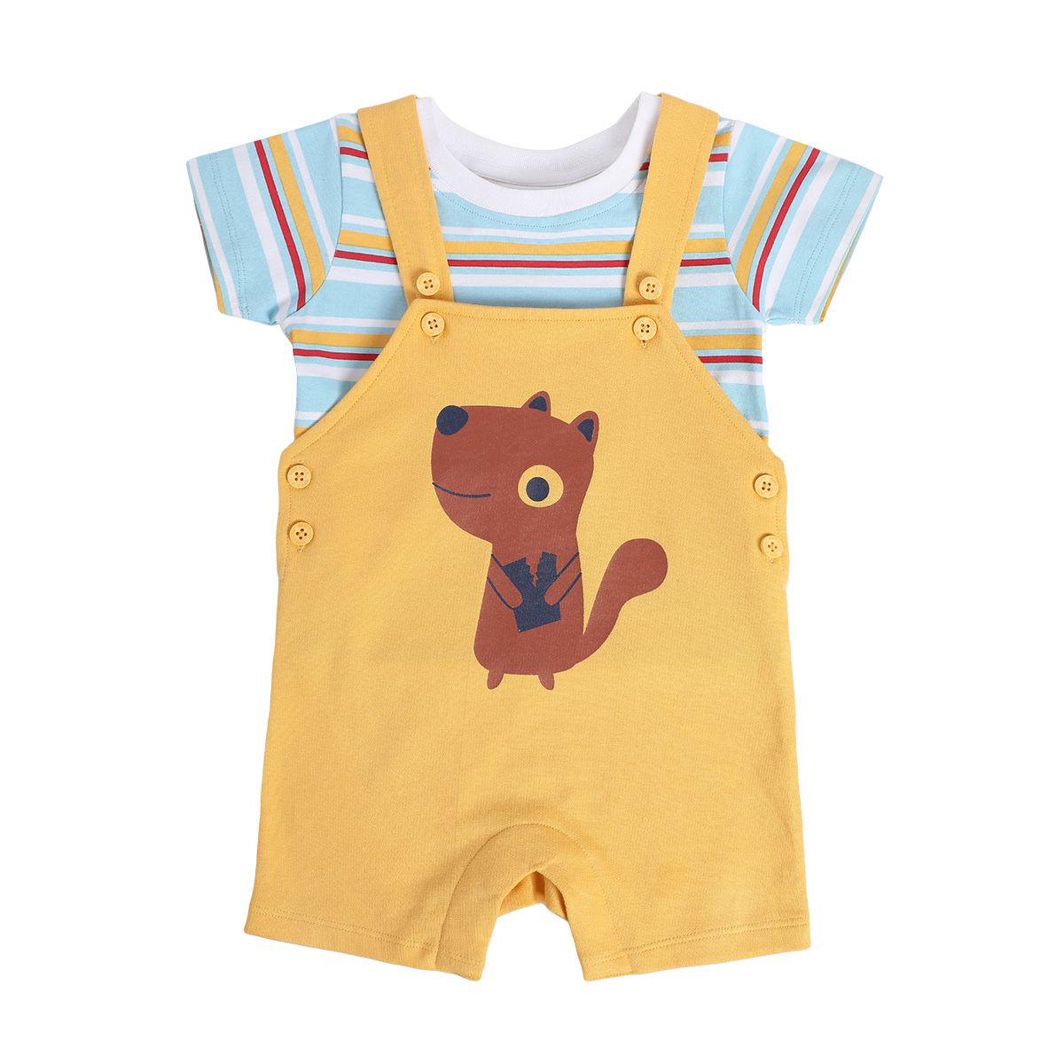 Boys Yellow Pack Of 2 Dungaree Set