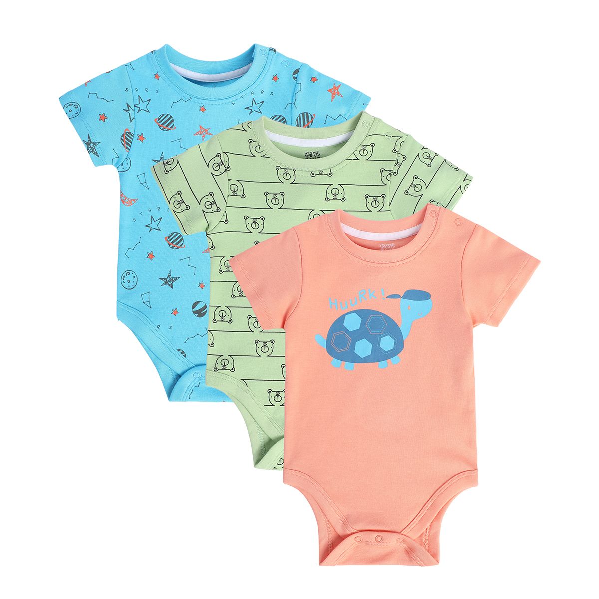 Boys Multicolor Pack Of 3 Body Suit
