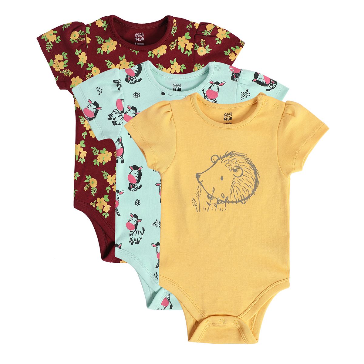 Girls Multicolor Pack Of 3 Body Suit