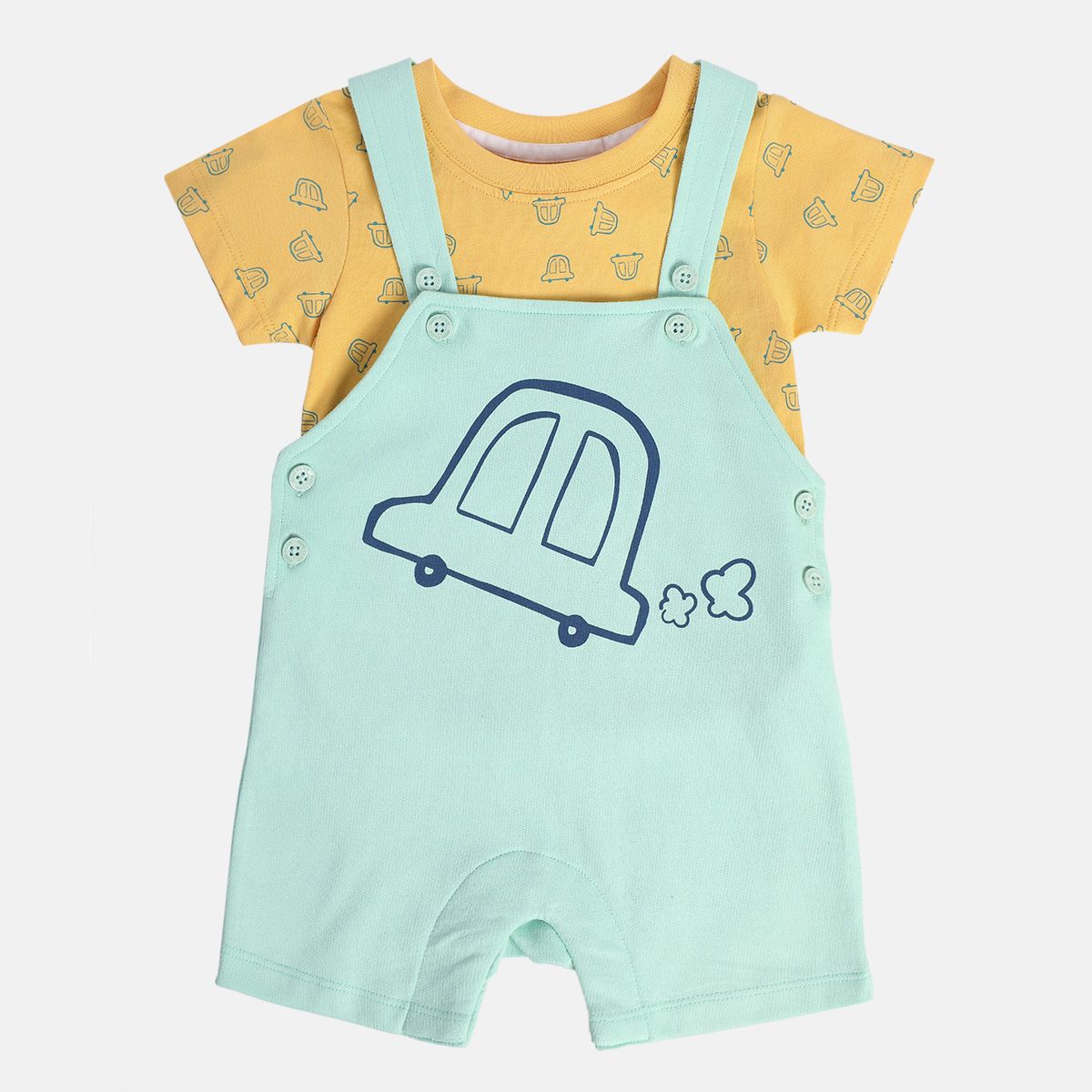 Boys Green Pack Of 2 Dungaree Set