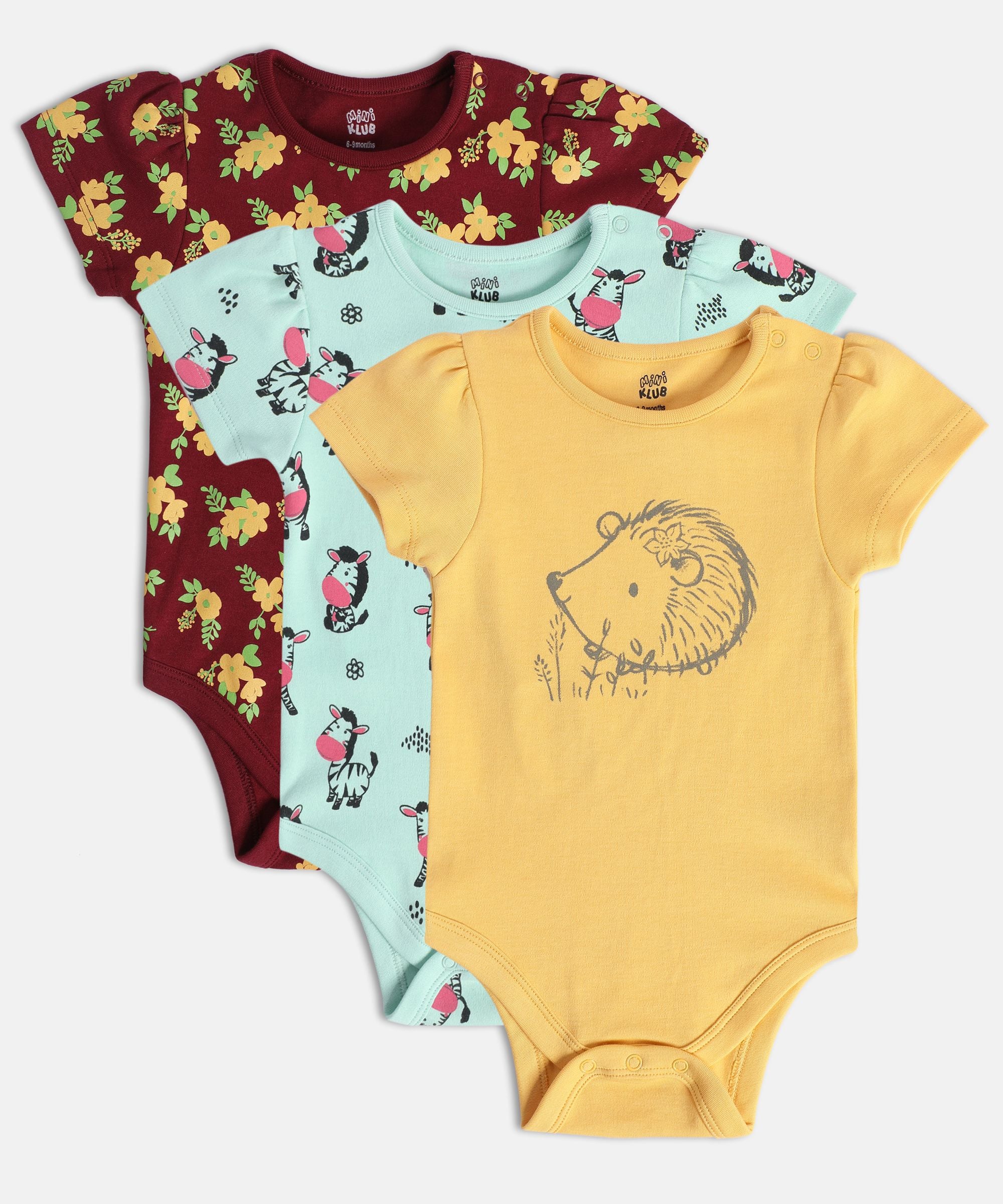 Girls Multicolor Pack Of 3 Body Suit